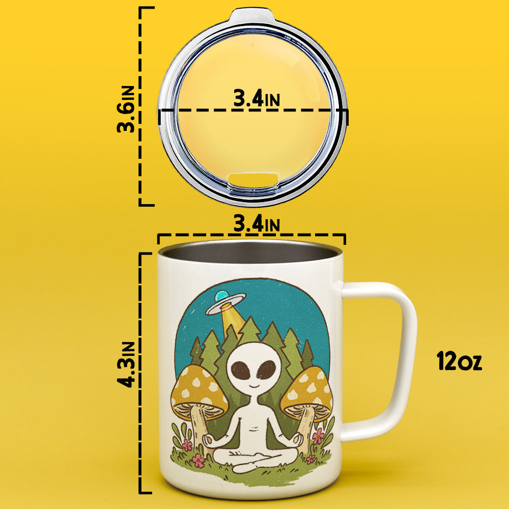 Meditating Alien Insulated Travel Mug - - mugs