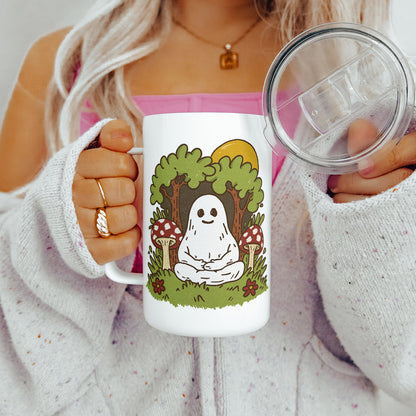 Meditating Ghost Insulated Travel Mug - -