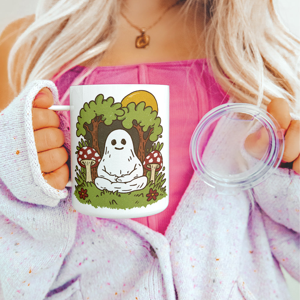 Meditating Ghost Insulated Travel Mug - -