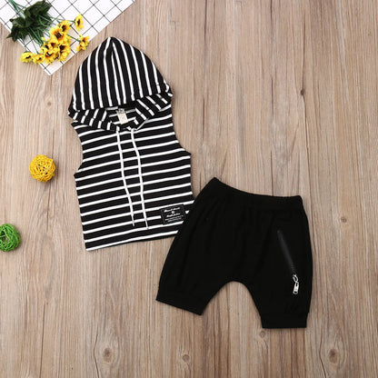 Toddler Boy Sleeveless Hooded Shirt and Pants