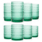 SoulTimes Set of 8 Hobnail Drinking Glasses Vintage Glassware - 4 Highball Glasses 14 oz 4 Rocks Glass Cup 11 oz Embossed Old Fashioned Glassware for WaterWineBeerJuice (Lake Green) Kia Day Design