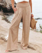 Cotton Linen Pockets Long Trousers Light Beige S