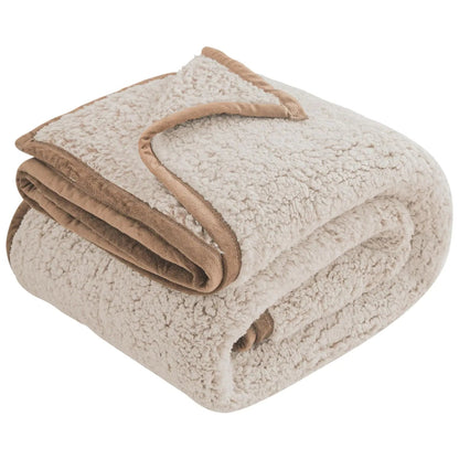 Khaki Fuzzy Fleece Thick Reversible Throw Blanket   