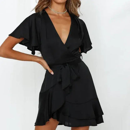 Summer V-Neck Ruffle Womens Dress - Kia Day Design