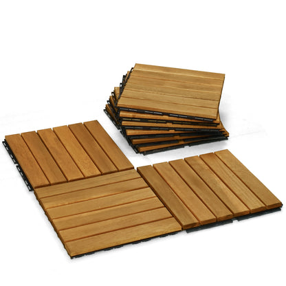 Solid Wood Deck Tiles 6 Slat Set 9 - Golden - Deck Tiles