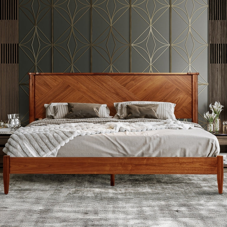 Panthera Solid Wood Bed Frame With Headboard - Walnut - Bed Frame