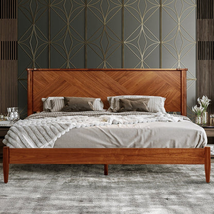 Panthera Solid Wood Bed Frame With Headboard - Walnut - Bed Frame