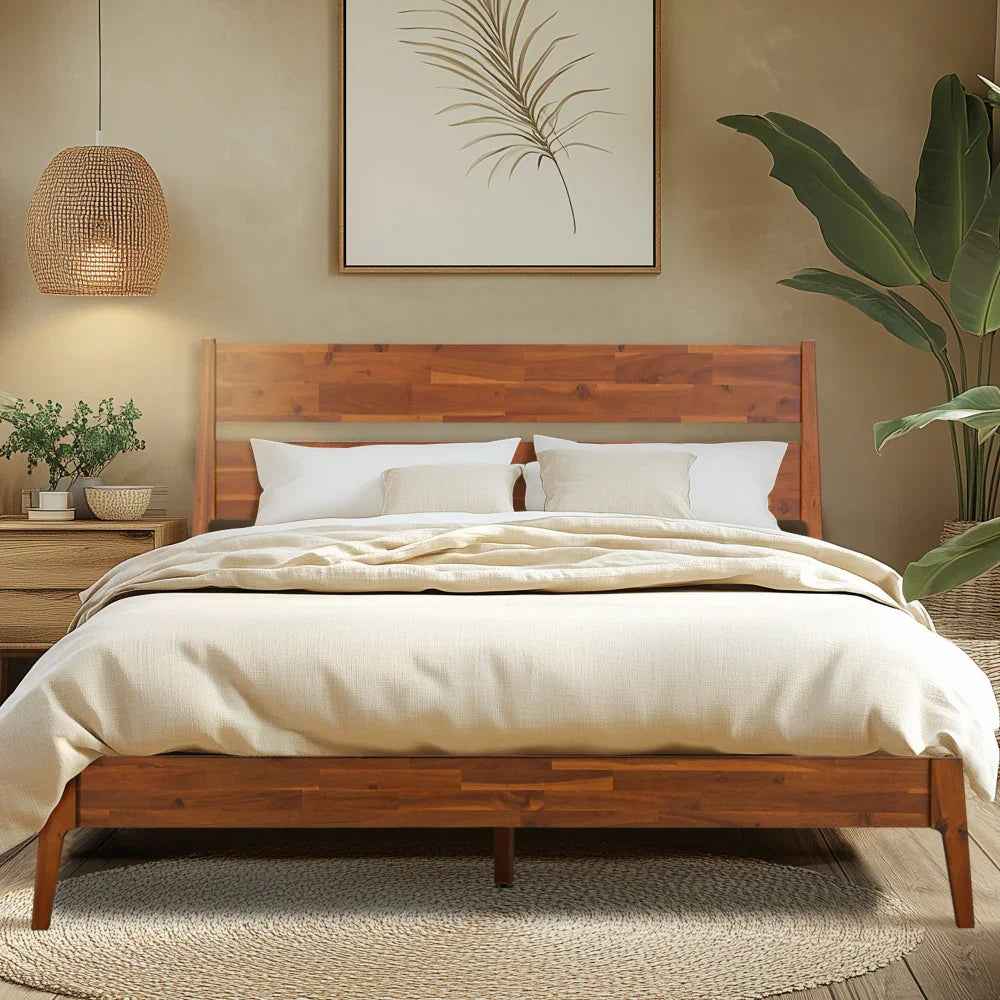 Callisto Solid Wood Bed Frame - Only Bed Walnut - Bed Frame