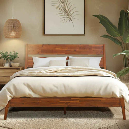 Callisto Solid Wood Bed Frame - Only Bed Walnut - Bed Frame