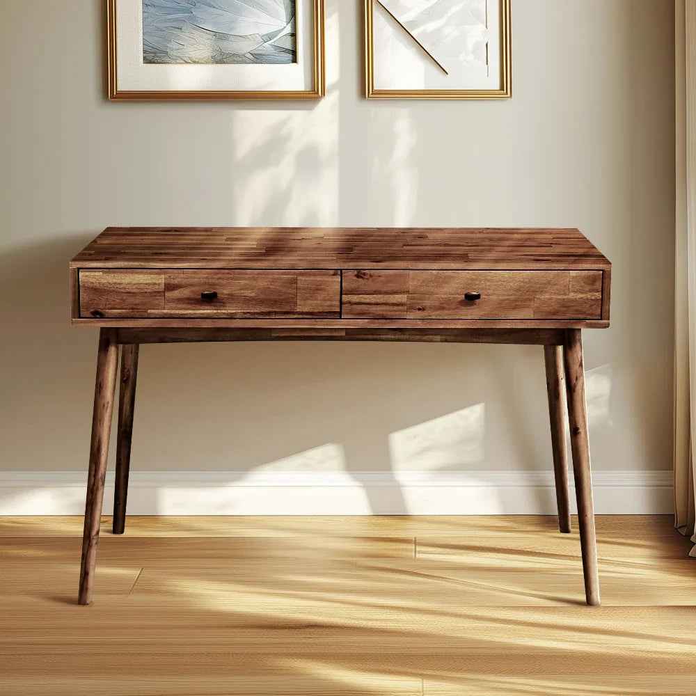Acacia Lagom 48" Solid Wood Work Desk with Drawers for Functional Home Office - Walnut - Table