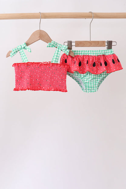 Red Watermelon Smocked UPF Swim Set - - Swimwear