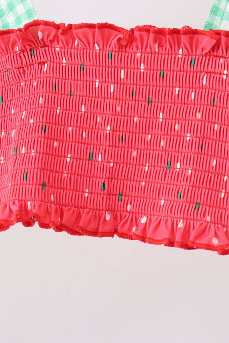 Red Watermelon Smocked UPF Swim Set - - Swimwear