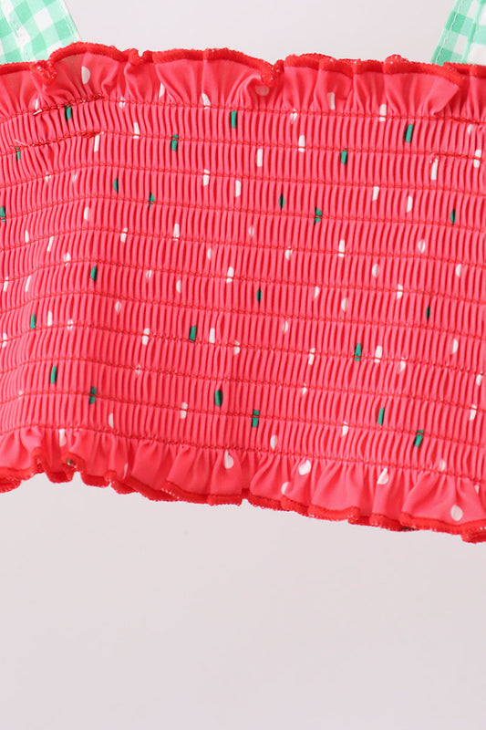 Red Watermelon Smocked UPF Swim Set - - Swimwear