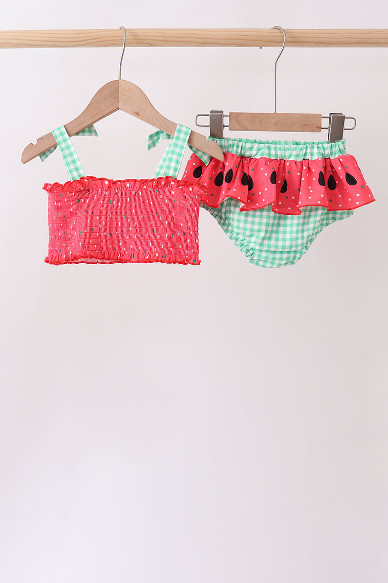 Red Watermelon Smocked UPF Swim Set - - Swimwear