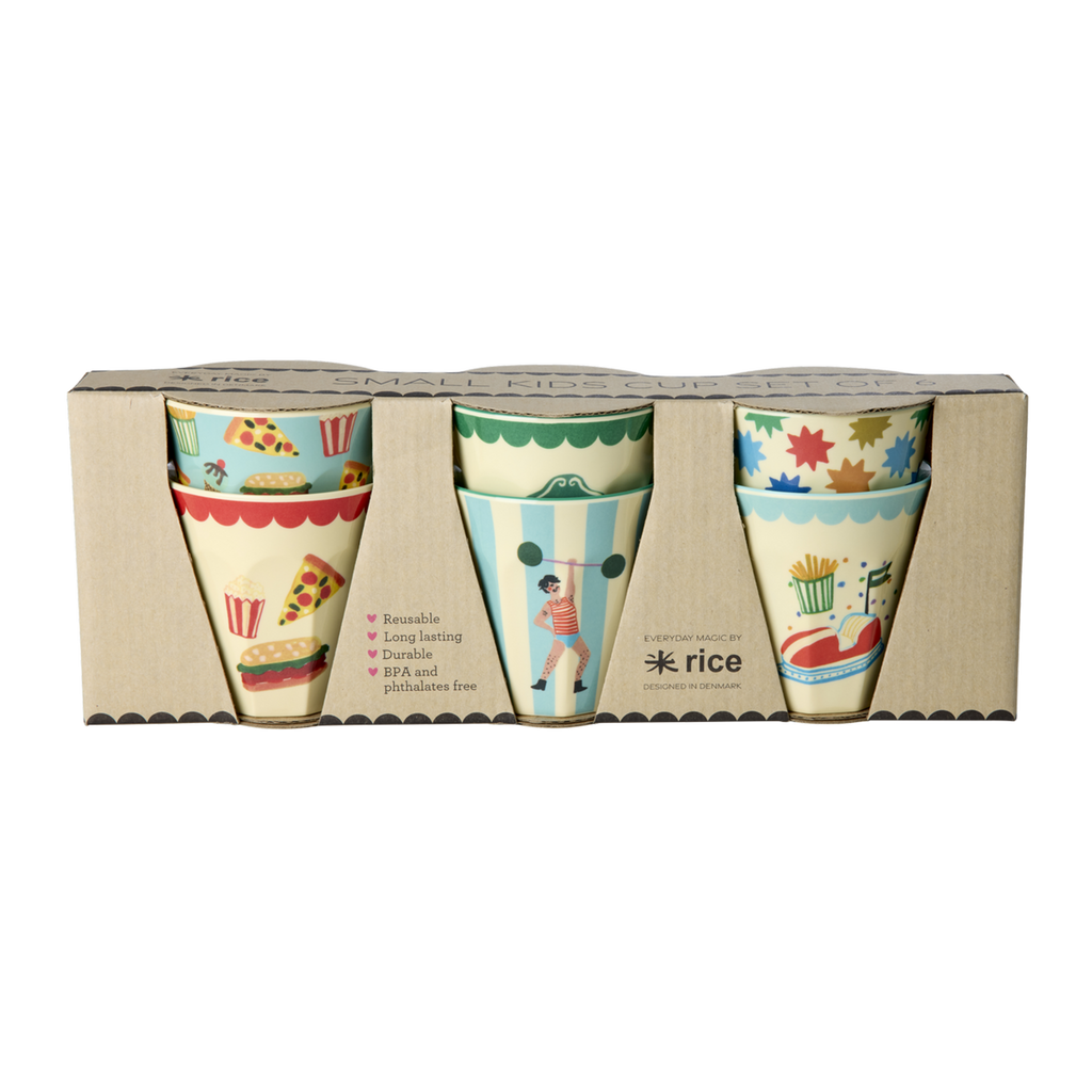 Melamine Kids Cups in Fun Fair Mint Prints - Small - 6 pcs. in Gift Box - - - Cups