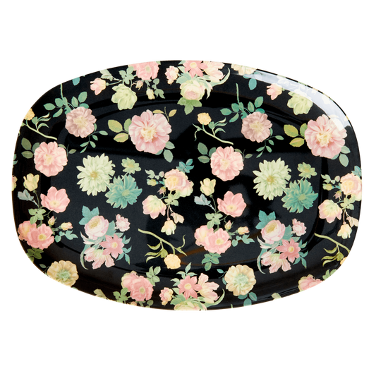 Melamine Rectangular Plate Dark Rose Print - Dark Rose - Plates