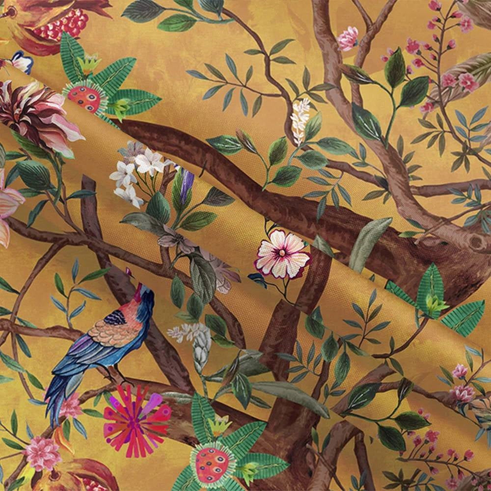 72-inch Brown Red Orange Green Floral Tree Birds Plants Flowers Shower Curtain - - Bathroom > Shower Curtains