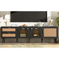 Rattan TV Stand With 3 Cabinets & 2 Drawers, Rattan-inspired Media Console Table For TVs Up To 80'', LED Light Entertainment Center, TV Cabinet For Living Room, Bedroom, Home Theatre Kia Day Design