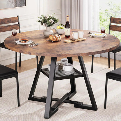 Round Dining Table for 4 Kitchen Table Dining Table Circle Table Round Pedestal Dining Table Dining Room Table Dinner TableSpace Saving Wood Kitchen & Dining Room Tables 47In Rustic Brown Kia Day Design