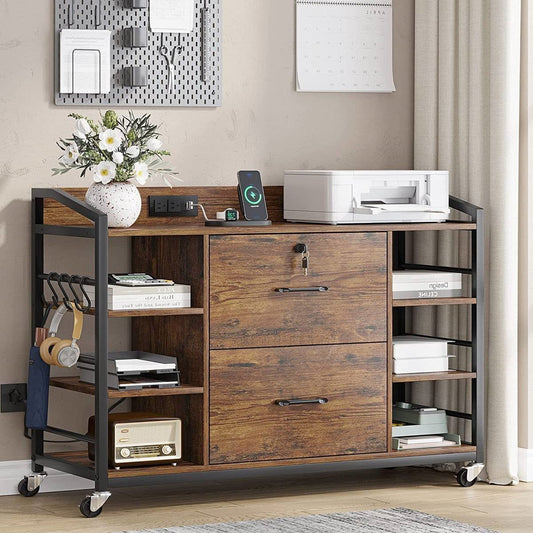 Brown Printer Stand Bookcase Power Station Mobile Office File Cabinet - - Office > Filing Cabinets
