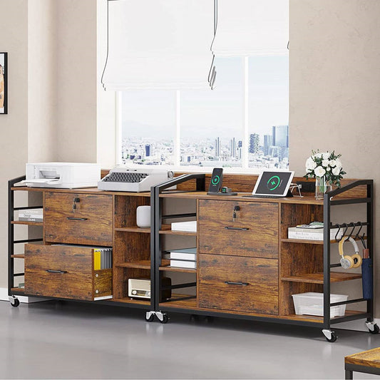 Brown Printer Stand Bookcase Power Station Mobile Office File Cabinet - - Office > Filing Cabinets