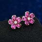 S925 Silver Ruby Floral Stud Earrings for Women