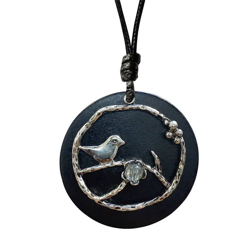 Vintage Style Long Sweater Necklace with Bird Pendant Kia Day Design