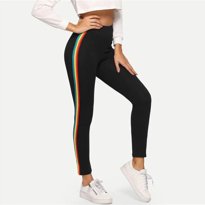 Slim Fit Nine-Point Pants with Rainbow Stripes Kia Day Design