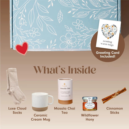 Tea Lovers Gift Basket Soothing Self Care Box with Fluffy Socks Ceramic Mug - - gift set
