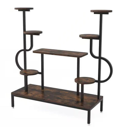 Modern Industrial Metal Wood Stepped Shelf Bookcase Plant Stand Shelving Unit - - Accents > Plant Stands