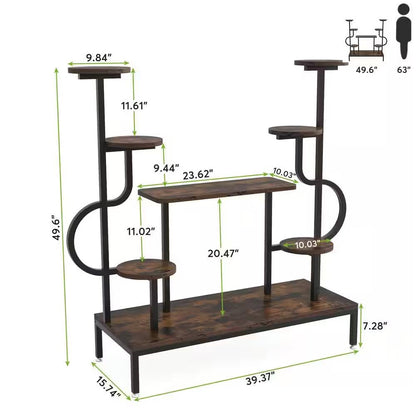 Modern Industrial Metal Wood Stepped Shelf Bookcase Plant Stand Shelving Unit - - Accents > Plant Stands