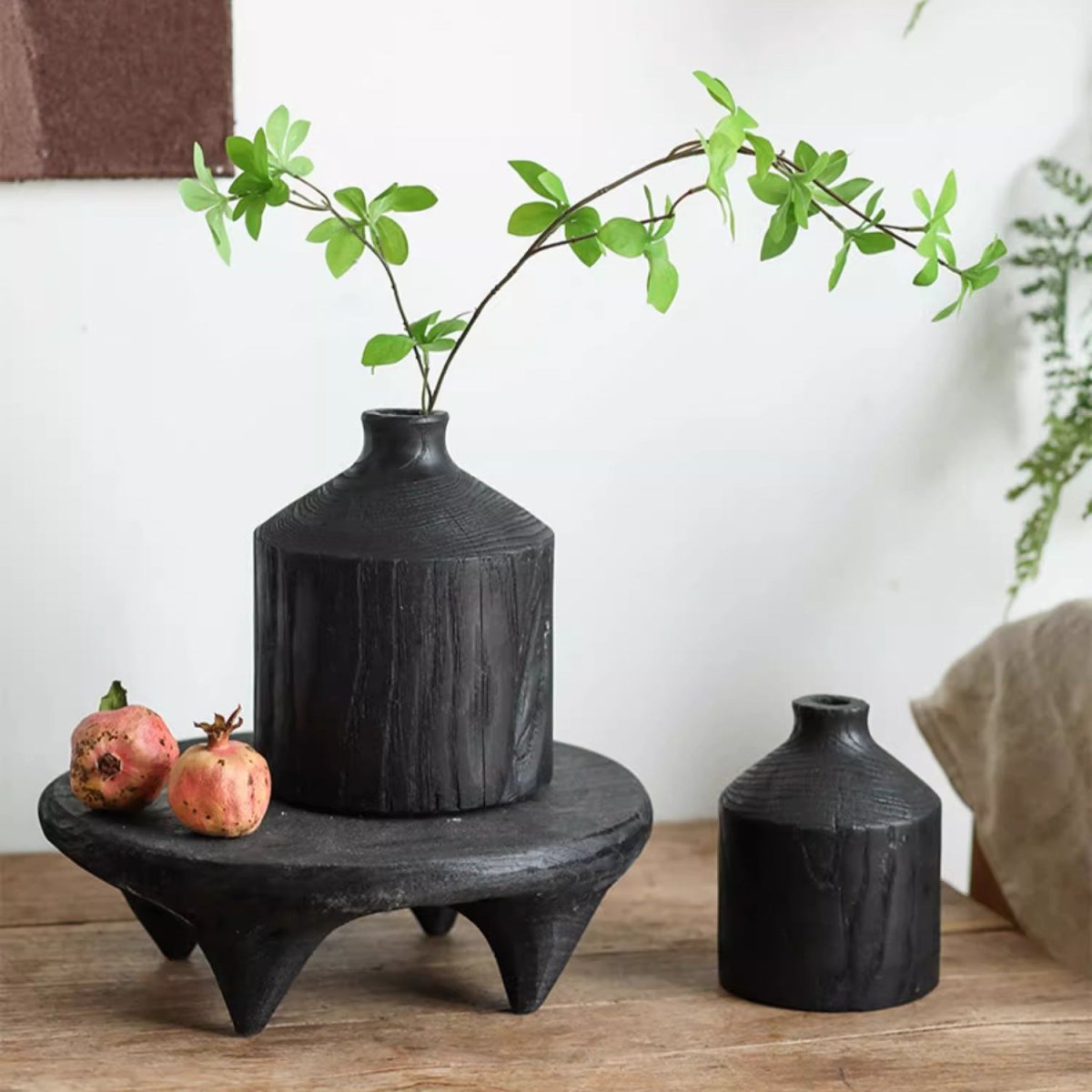 Black Wooden Vase Narrow Neck Decorative Bottle - -