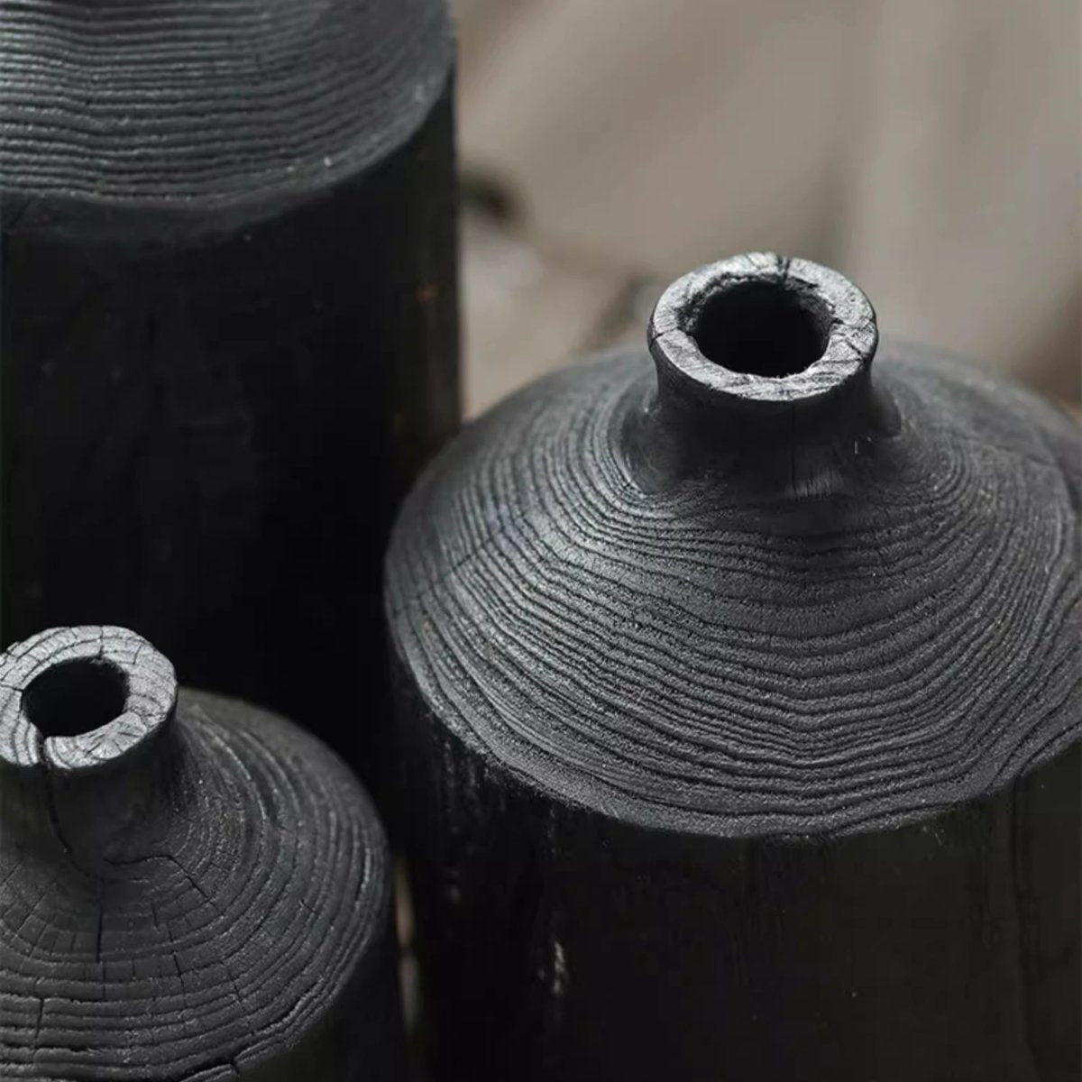 Black Wooden Vase Narrow Neck Decorative Bottle - -