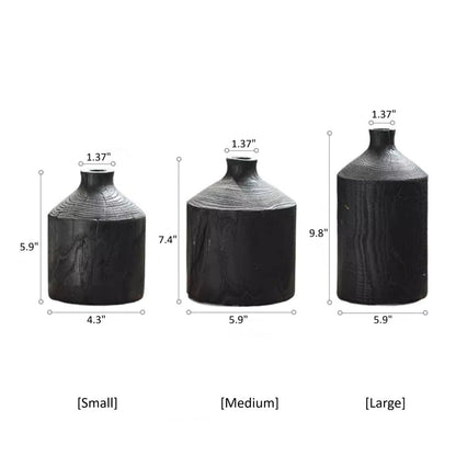Black Wooden Vase Narrow Neck Decorative Bottle - Large -