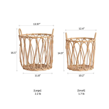 Bohemian Open-Weave Rattan Basket - -