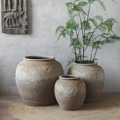 Round Earthenware Pot - -