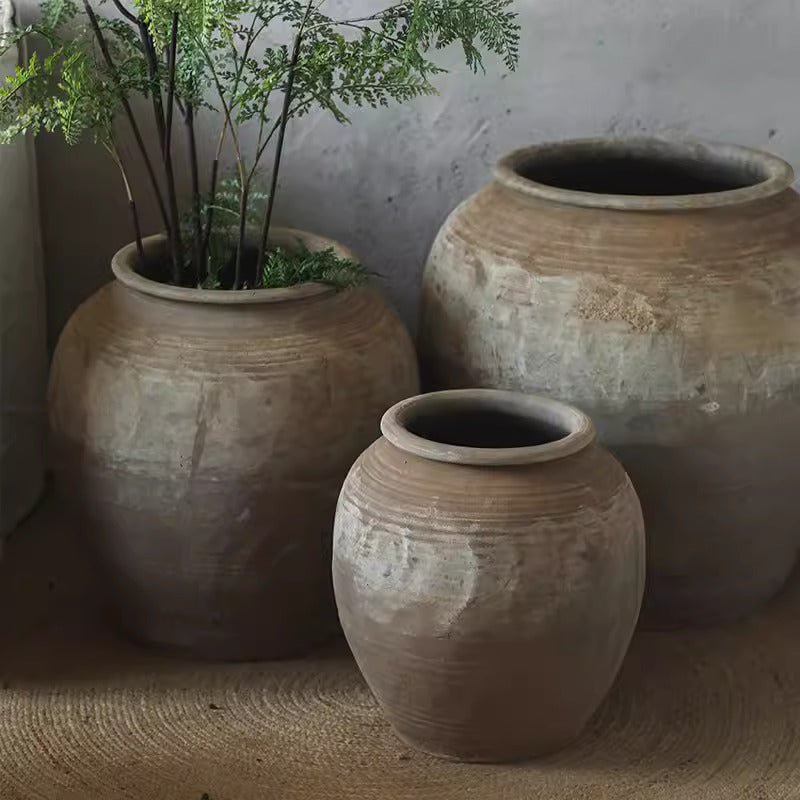 Round Earthenware Pot - -