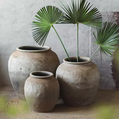 Round Earthenware Pot - -