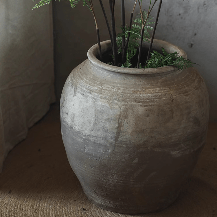 Round Earthenware Pot - -