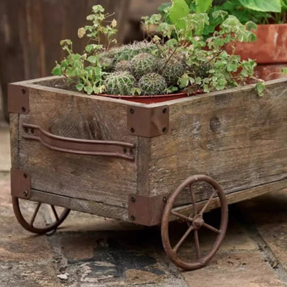 Wooden Wagon Planter Garden Flower Box - -