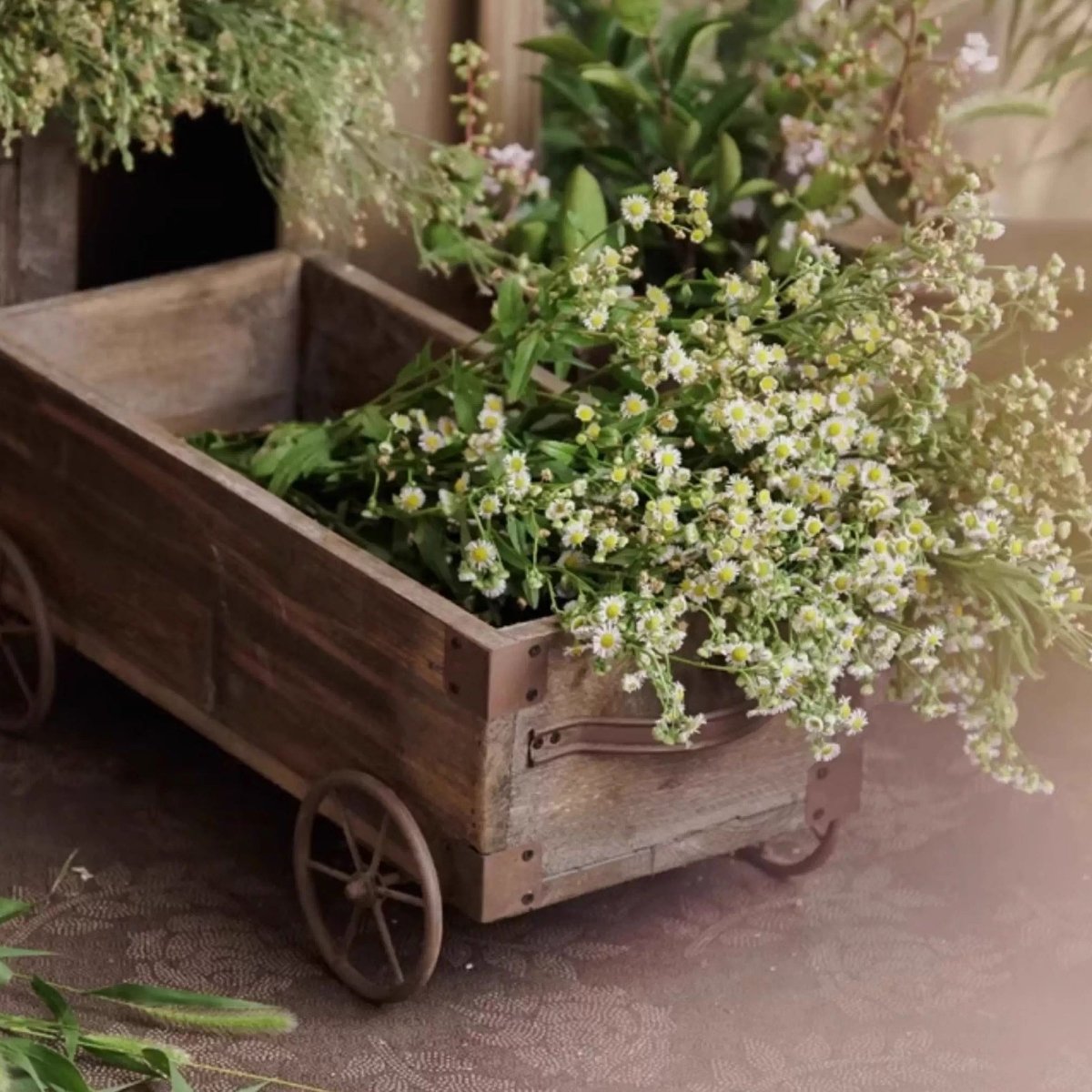 Wooden Wagon Planter Garden Flower Box - -