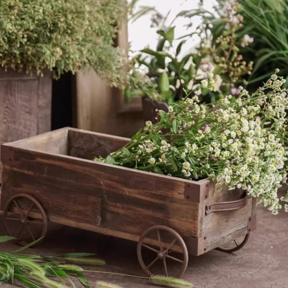 Wooden Wagon Planter Garden Flower Box - -