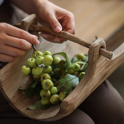 Rustic Wooden Basket Tray - -