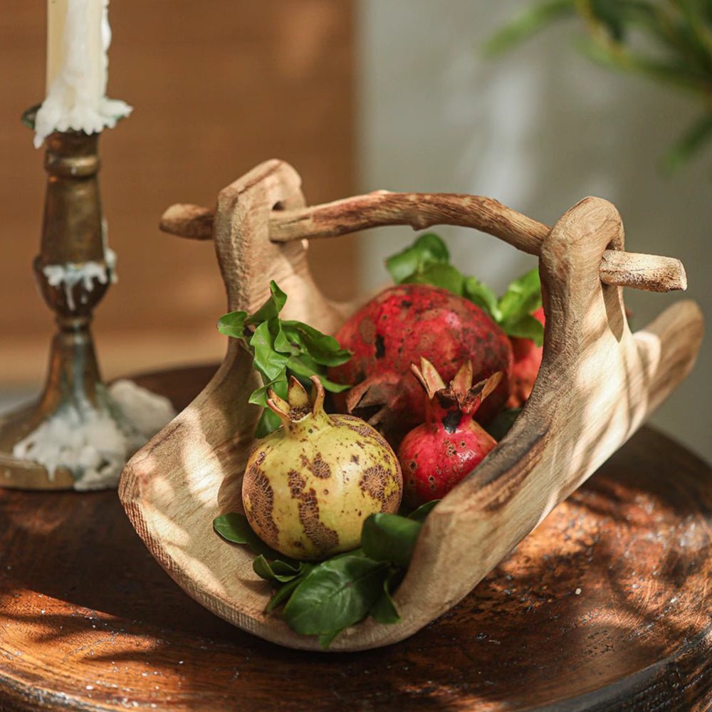 Rustic Wooden Basket Tray - -
