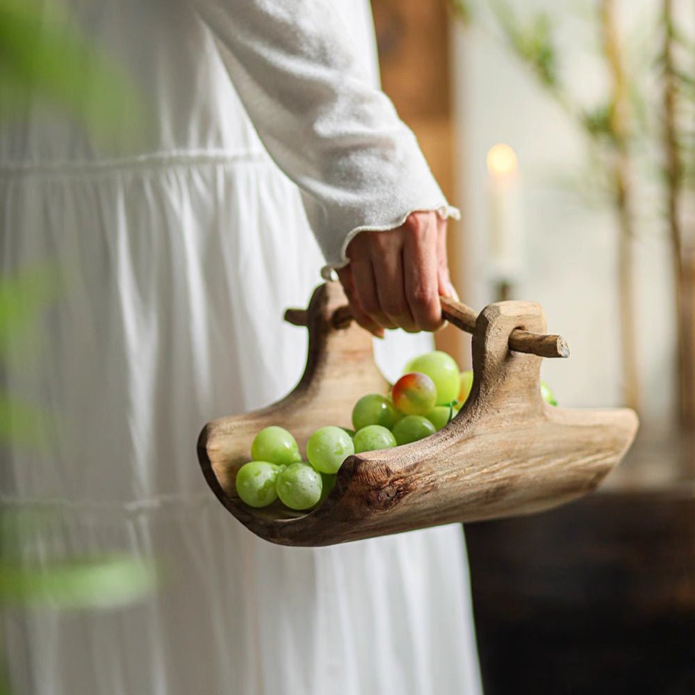 Rustic Wooden Basket Tray - -
