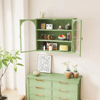 Green Double Door Arched Glass Wall Cabinet - Kia Day Design