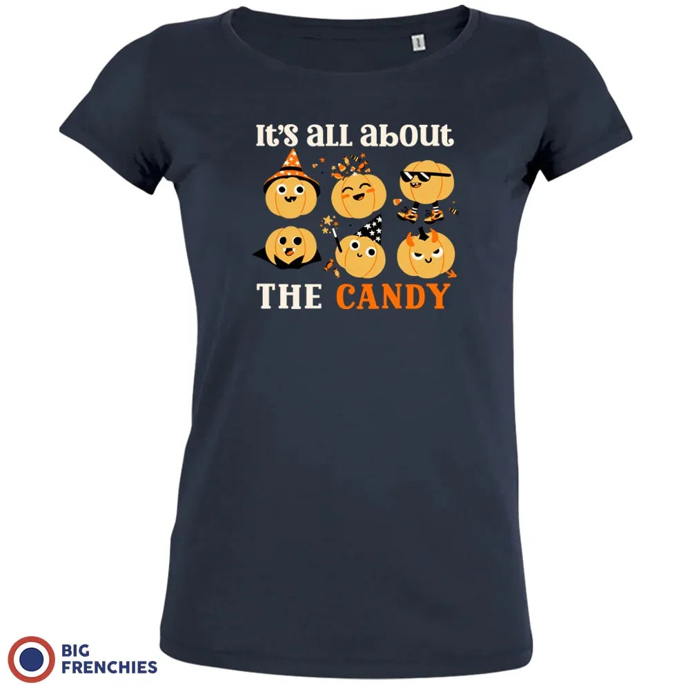 It's All About The Candy Halloween Women's Organic Cotton Tee - Navy - Women's T-Shirt