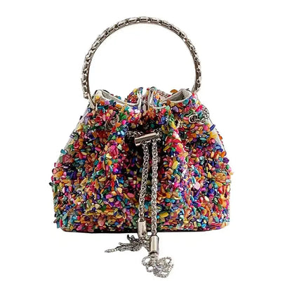 Shiny Chain Tassel Sequins One Shoulder Bucket Bag Kia Day Design