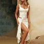 Solid Button Fold Split Dress for Women - Kia Day Design
