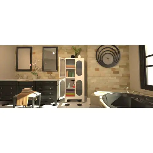 White Metal Storage Cabinet with Doors and Shelves with Lock 3 Adjustable Shelves - Kia Day Design